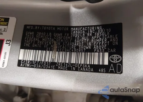 2010 Toyota Corolla S из США, поврежденный, VIN 2T1BU4EE9AC490857